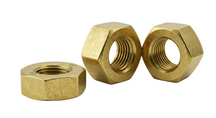 Isolated Brass Hex Nuts