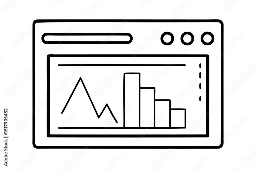 Poster simple line drawing of a website displaying charts and graphs