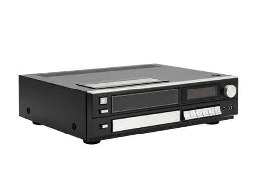 PNG cut out isolated background. Vintage Black CD Player with Silver Accents.
