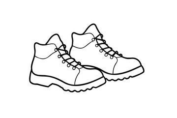 Pair of hiking boots line art illustration