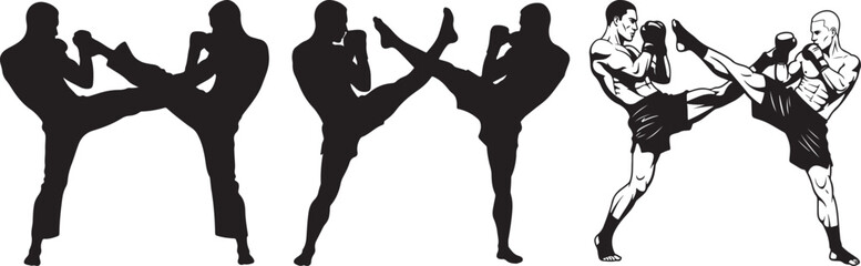 Kick boxing Silhouettes & Clipart Martial Arts Graphics for Fighters & Training