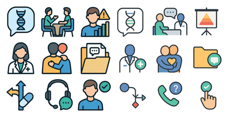 Business and healthcare icons set for communication and management design