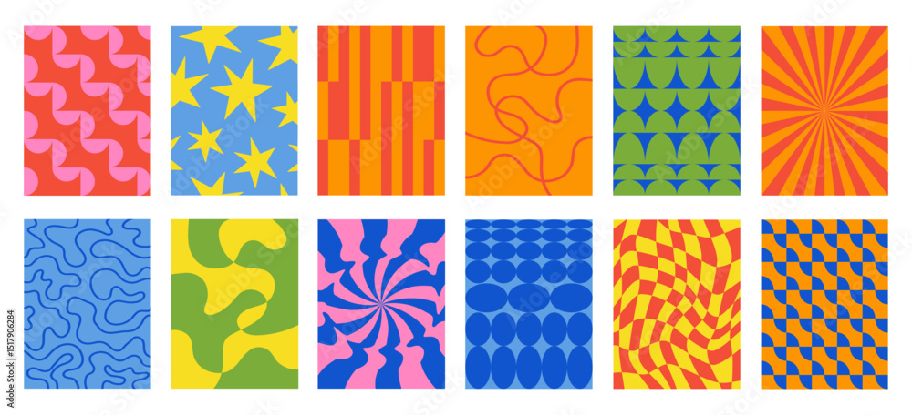 Leinwandbilder Set of Abstract vertical geometric backgrounds with colorful shapes and forms. Trendy vector illustration in style retro	