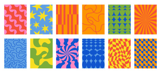 Set of Abstract vertical geometric backgrounds with colorful shapes and forms. Trendy vector illustration in style retro	