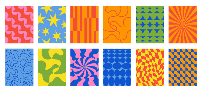 Set of Abstract vertical geometric backgrounds with colorful shapes and forms. Trendy vector illustration in style retro	
