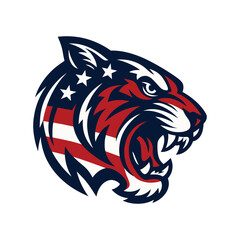 American Patriotic Tiger Head Mascot – USA Flag Stripes and Stars Vector Illustration