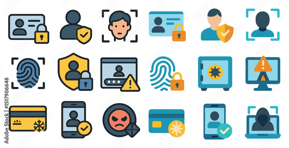 Poster digital security and privacy icons collection for protection and authentication design