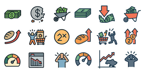 Economic growth and market trends icons for infographics and presentations