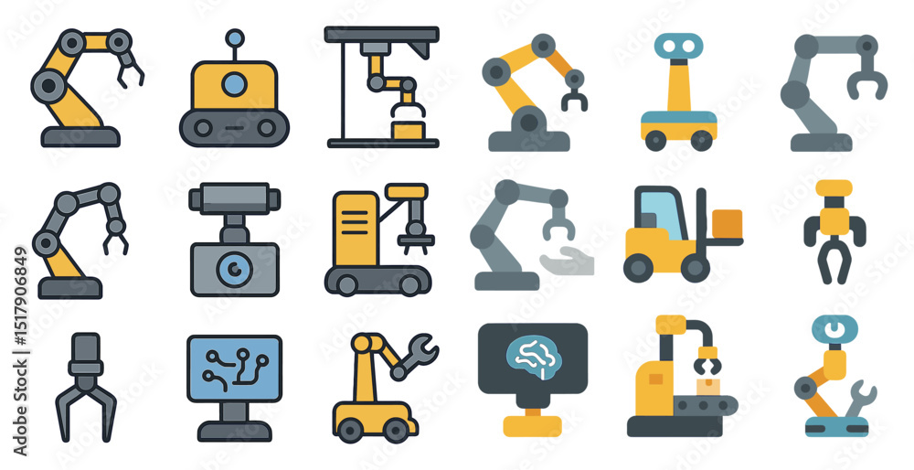 Poster robotics and automation icons for technology and design projects