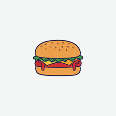 Colorful cartoon hamburger illustration perfect for kids’ designs, menus, t-shirts, and playful branding. High-quality, fun, and eye-catching clipart.