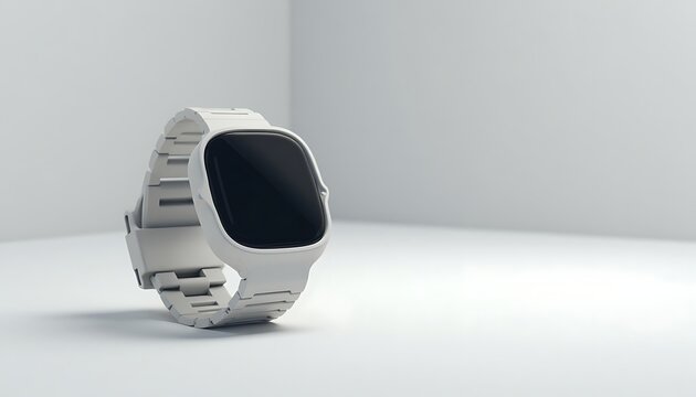 Modern silver smartwatch with empty space on a light background, perfect for technology, fitness, or wearable tech promotions