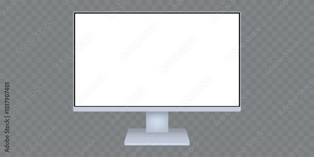 Poster Modern Realistic Computer Monitor Vector Illustration with White Screen on transparent background