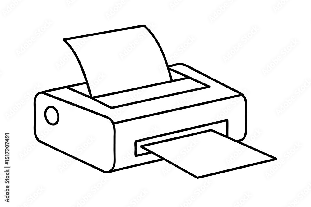 Poster Simple line drawing of a printer printing a document