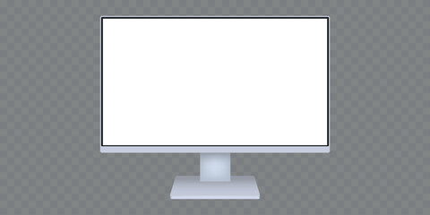 Modern Realistic Computer Monitor Vector Illustration with White Screen on transparent background