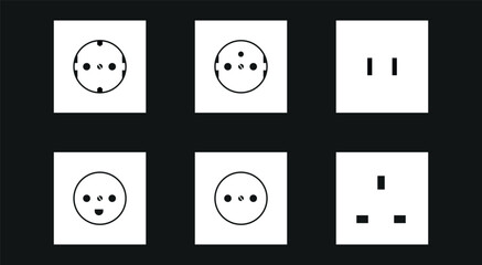 Power socket icon set. Electric outlets featuring a diverse set of power sockets. Vector illustration
