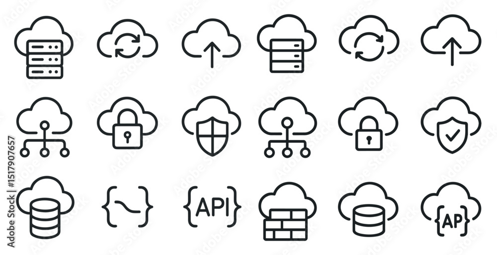Poster cloud computing icons set for digital applications and data protection designs