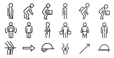 Proper lifting techniques and safety tips illustrated in icons