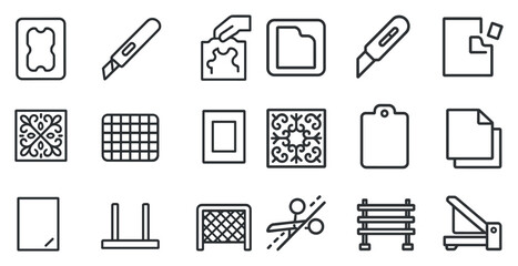 Minimalist icons of crafting and paperwork tools for creative projects and organization