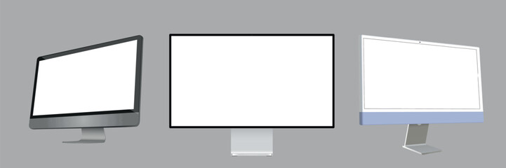 Black Modern Realistic Computer Monitor Vector Illustration with White Screen on transparent background
