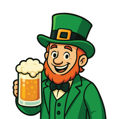 St Patrick's Day Green Shamrock Irish Green Crtoon Character hand holding Beer vector clipart