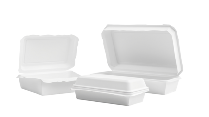 Various white food containers with transparent background for takeaway and delivery purposes at any time