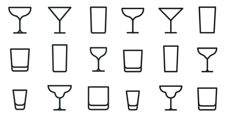 Minimalist black and white cocktail glass icons for design projects