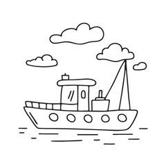 Naklejka premium A tugboat moving beneath a cloudy sky