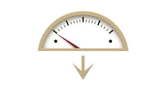 Isolated dashboard gauge with arrow down