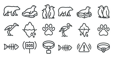 Wildlife and conservation icons set for environmental awareness design