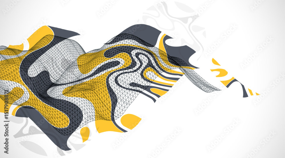 Poster The abstract wave is made in a frame style. Template for science and technology presentation. Vector art.
