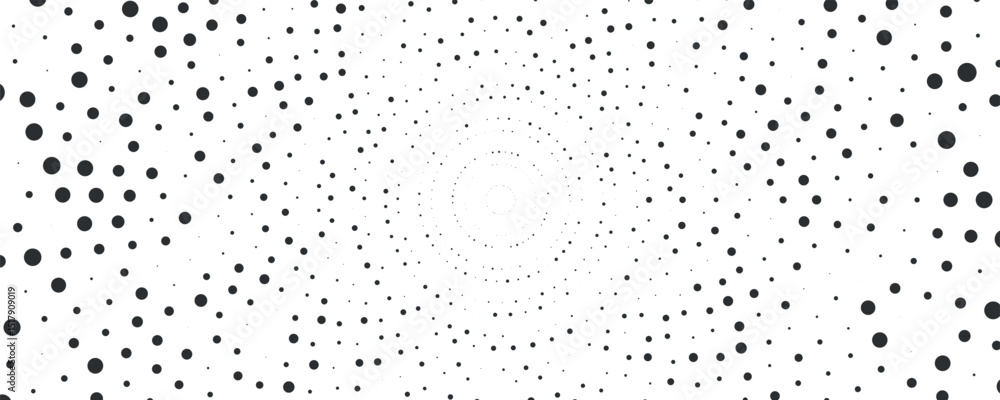 Poster radial halftone dots. spotted and dotted stains gradient background. concentric comic texture with f