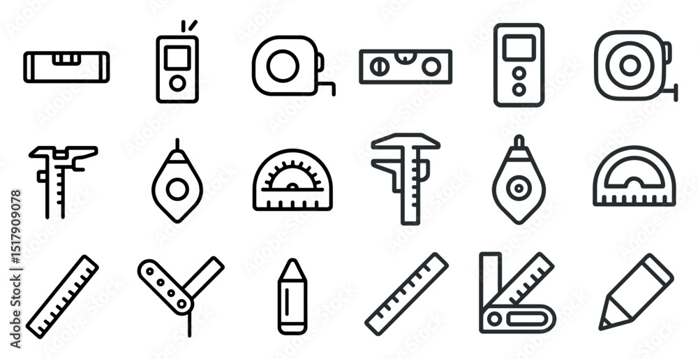 Aufkleber set of linear measurement and drafting tools icons for design projects