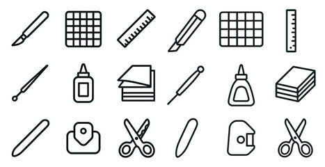 Crafting tools and stationery icons for creative design projects