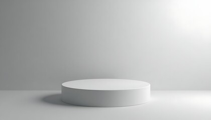 Empty white circular display podium with empty space on a light background, ideal for product presentations or minimalist concepts