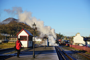 Steam train running in the winter