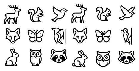 Fototapeta premium Minimalist woodland animal icons collection for nature-themed designs