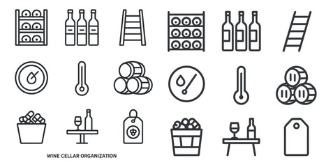 Naklejka premium Wine cellar organization icons for storage and temperature control concepts