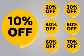 A Set Of red color and white text 3d style Discount Sticker banner poster and social media promotional post design Of 10, 20, 30, 40, 50, 60, 70, 80, Percent off eps 10 file fully editable. 