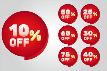 A Set of sale percentage 3d Style numbers, rounded shapes cartoon render style and isolated on white background. eps vector illustration discount. 10% 20% 30% 40% 50% 60% 70% 80% sale off tag. 