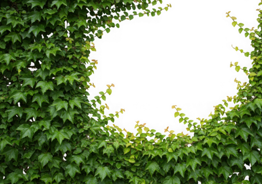Green ivy leaves circle frame isolated on transparent background