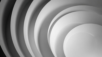 Obraz premium Abstract grayscale image of overlapping, curved shapes creating a dynamic, three-dimensional effect, showcasing a modern and minimalist design, ideal for background use