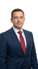 Portrait of Confident Businessman in Suit, over White Background Professional Headshot for Corporate Use