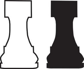 Minimalist design of Rook chess figures in flat silhouette and stroke line version