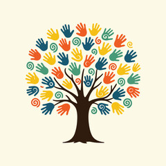 Colorful Handprint Tree Vector – Diversity, Inclusion, and Community Growth Symbol