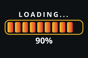 Vector illustration of orange gradient loading bar isolated on gray background for websites and graphic resources. Loading bar 90% loaded.