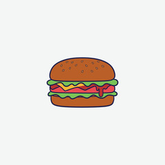 Colorful cartoon hamburger illustration perfect for kids’ designs, menus, t-shirts, and playful branding. High-quality, fun, and eye-catching clipart.