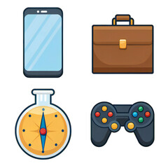 Collection of diverse icons representing technology business navigation and gaming