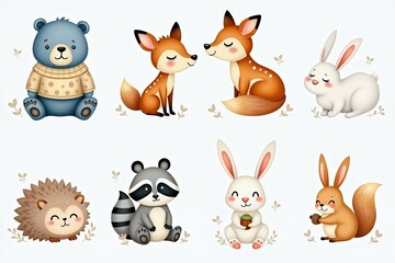Cute Woodland Animals Cartoon Set for Kids