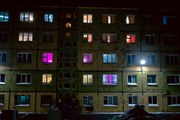 Norilsk. The north of Russia, night view of the city