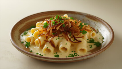 Käsknöpfle, Traditional Liechtenstein Cheesy Pasta Topped with Crispy Onions.